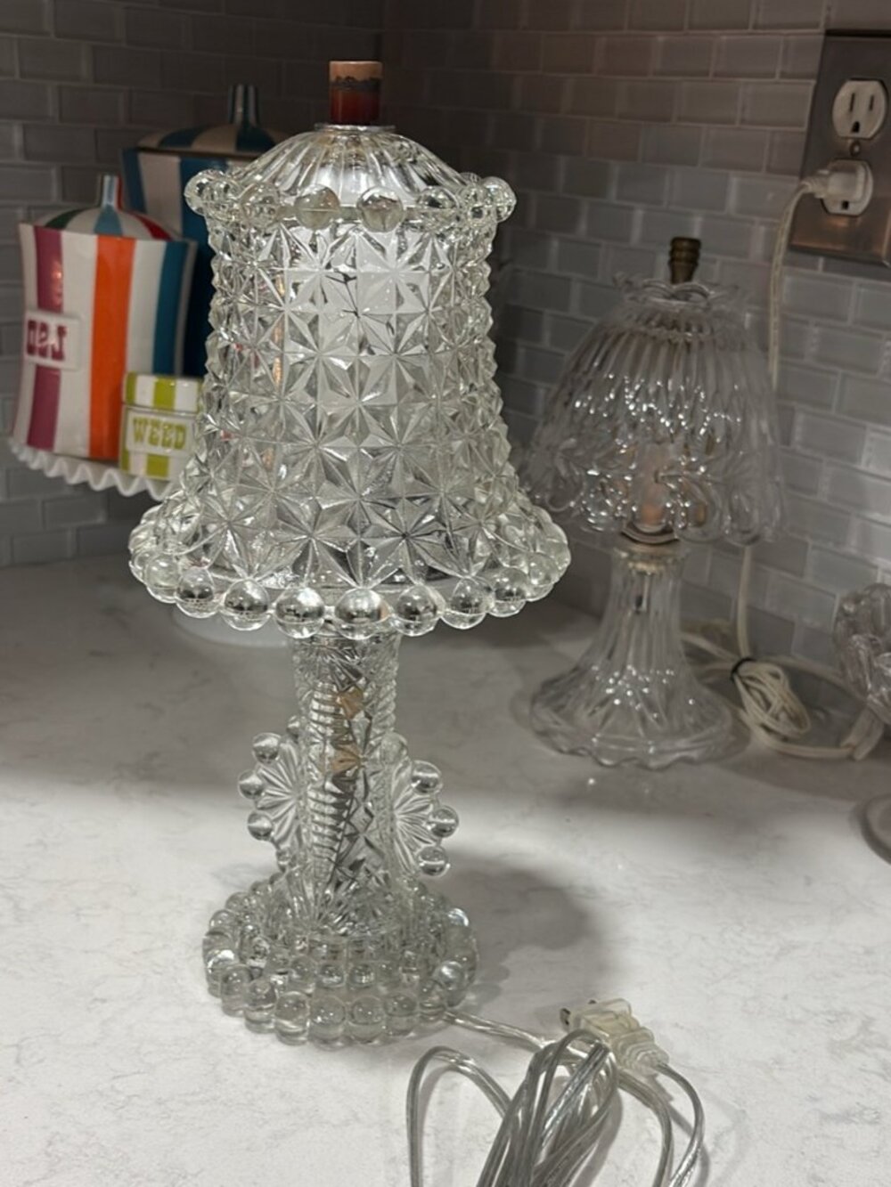 Vintage MCM (Art Deco?) Glass Boudoir Lamp w/ Bell Glass Shade